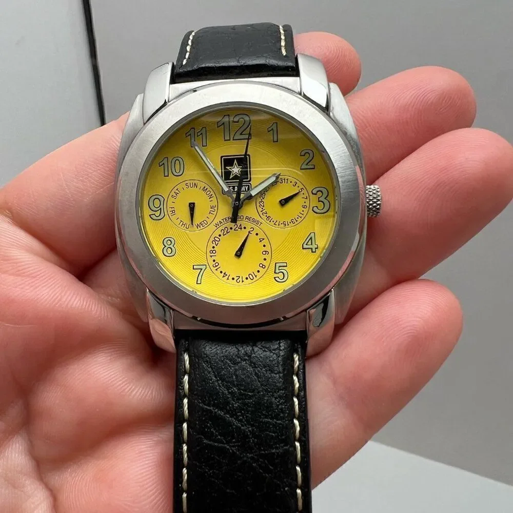 U.S. Army Watch Leather Stainless Steel Water Resistant US/1024 6P29 Hard Case